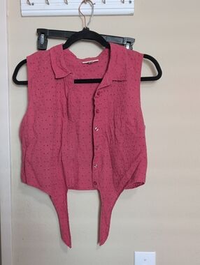 Modcloth Rose Pink Eyelet Button-Front Tie-Hem Camisole